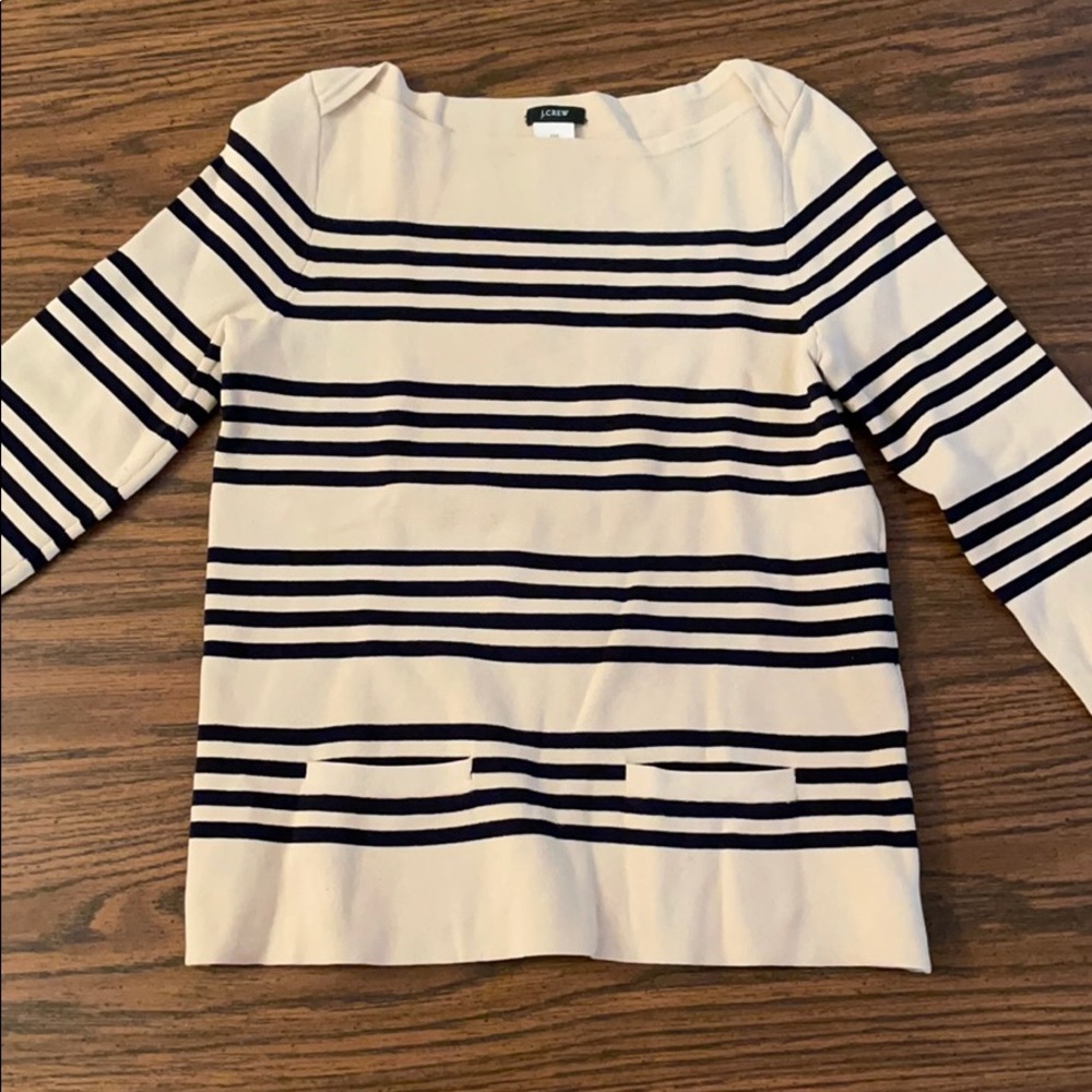 J. Crew Boat Neck Sweater Stripe Blue Beige XXS
